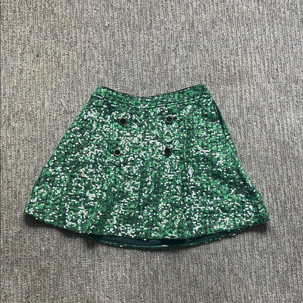 Anthropologie Green Sequin Skater Mini Skirt